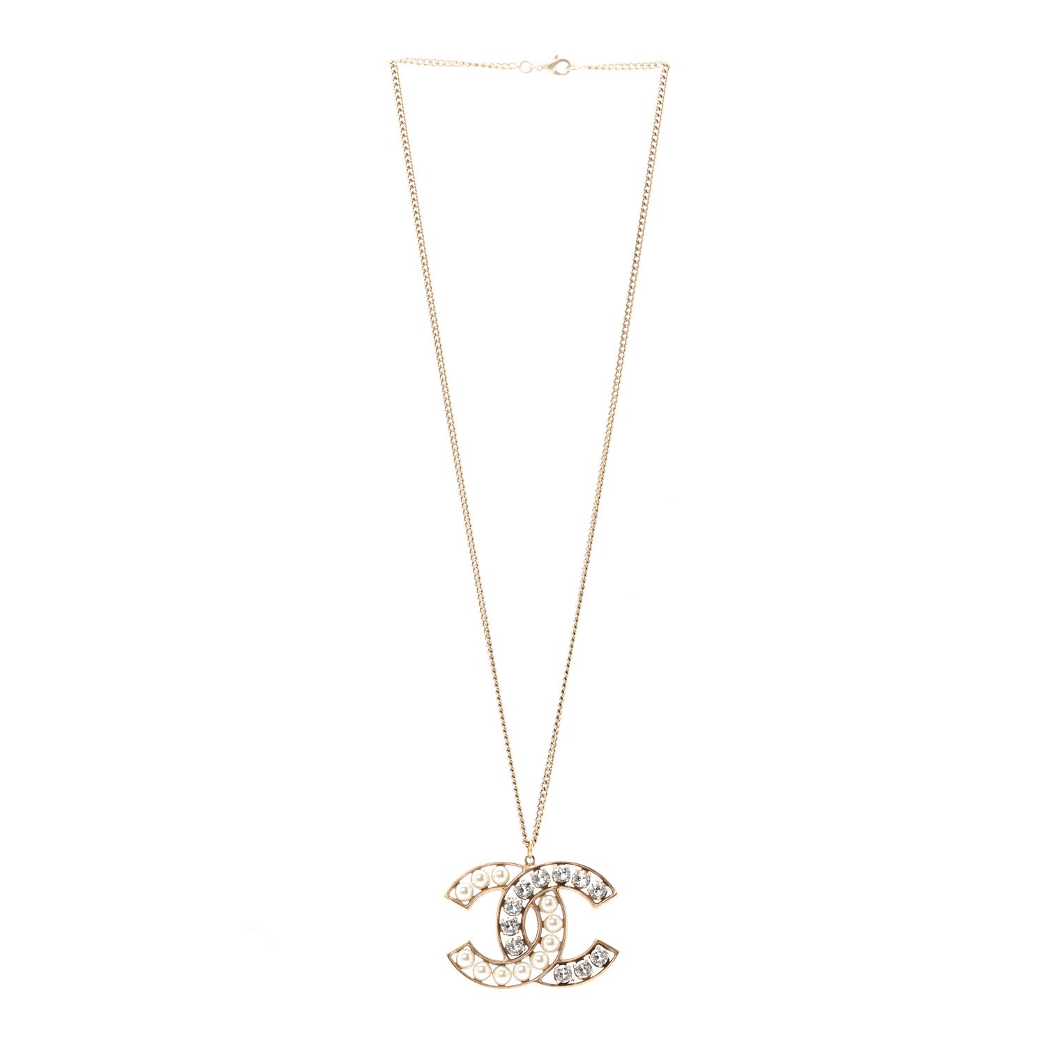 Chanel Pearl Crystal CC Pendant Necklace Gold 3 of 6