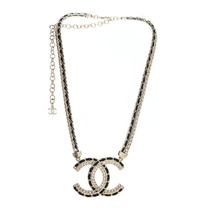 Chanel Metal Lambskin CC Chain Necklace Gold Black 3 of 5