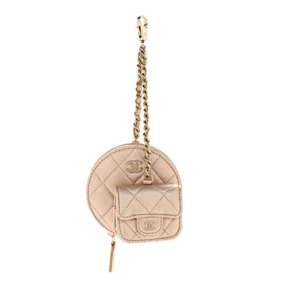 Chanel Metallic Lambskin Quilted Round Clip On Coin Purse Airpods Case Gold 1 of 8