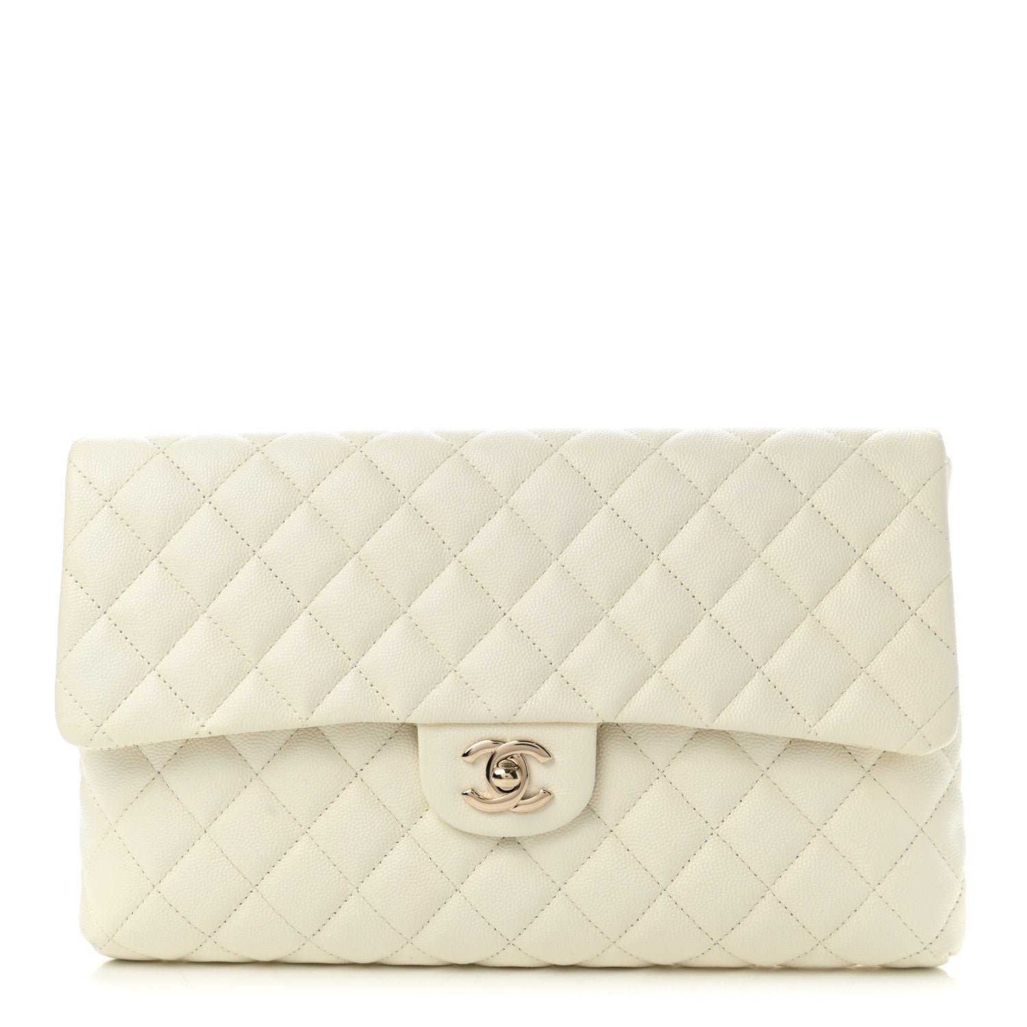 Chanel Caviar Quilted Flap Clutch White 1 of 7