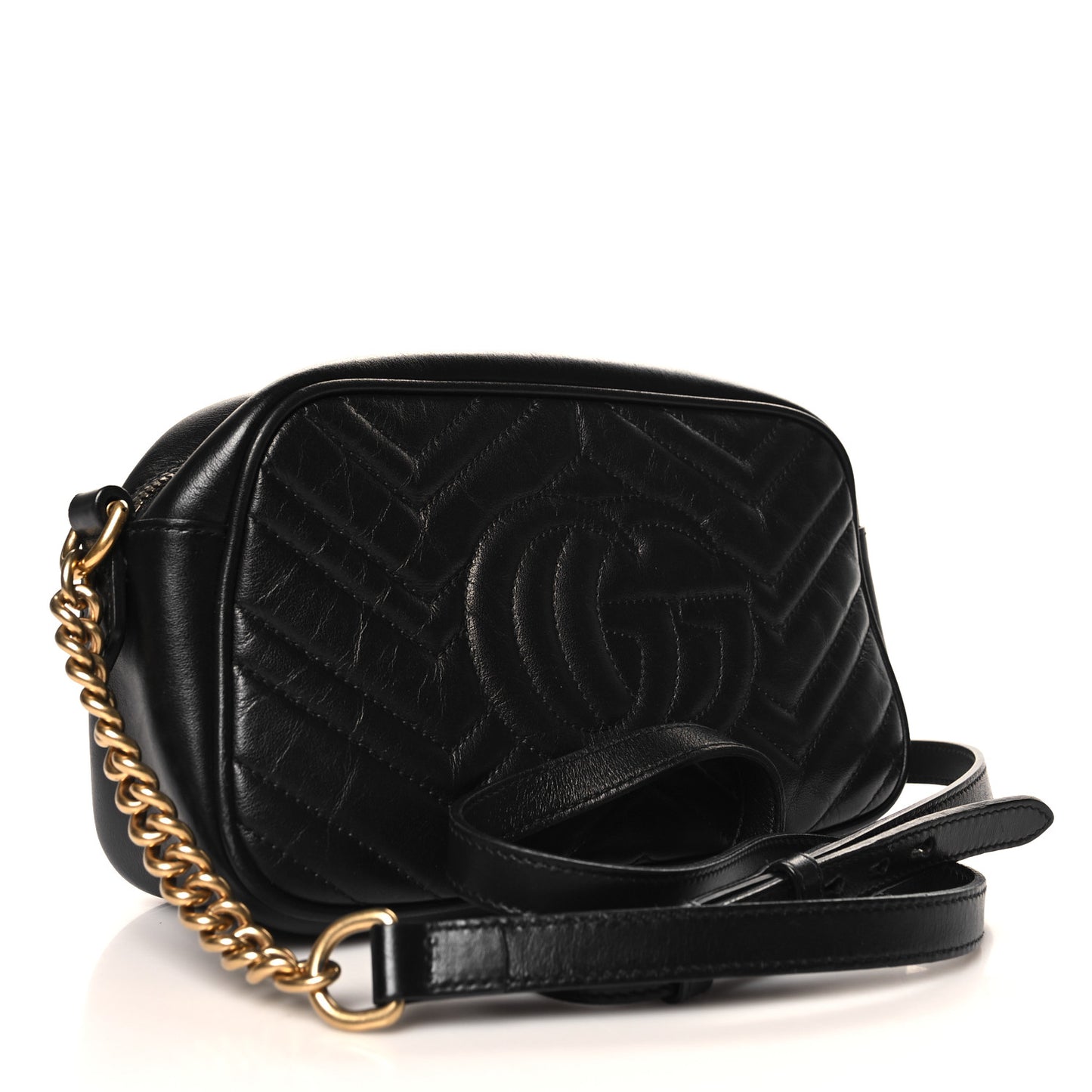 Calfskin Matelasse Small GG Marmont Chain Shoulder Bag Black