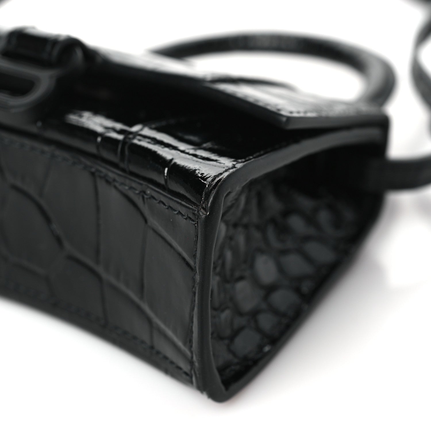 Balenciaga Shiny Calfskin Monochrome Crocodile Embossed Hourglass Top Handle Bag Mini Black 9 of 9