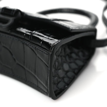 Balenciaga Shiny Calfskin Monochrome Crocodile Embossed Hourglass Top Handle Bag Mini Black 9 of 9