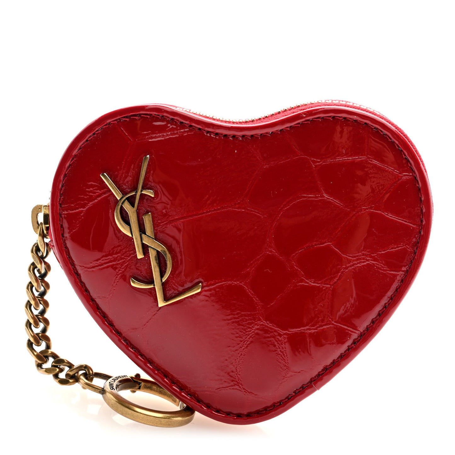 Patent Crocodile Embossed Monogram Heart Key Pouch Rouge Eros
