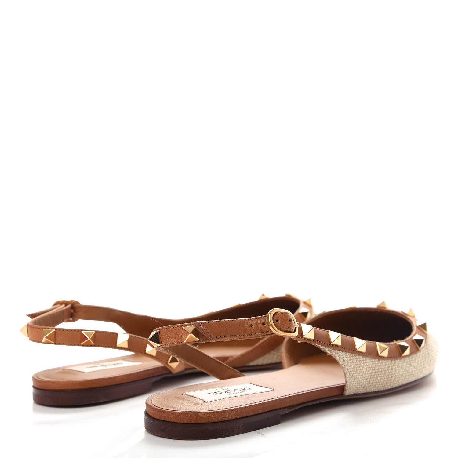 Valentino Garavani Raffia Calfskin Rockstud Slingback Flats 40 Naturale 4 of 12