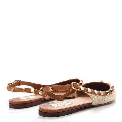 Valentino Garavani Raffia Calfskin Rockstud Slingback Flats 40 Naturale 4 of 12