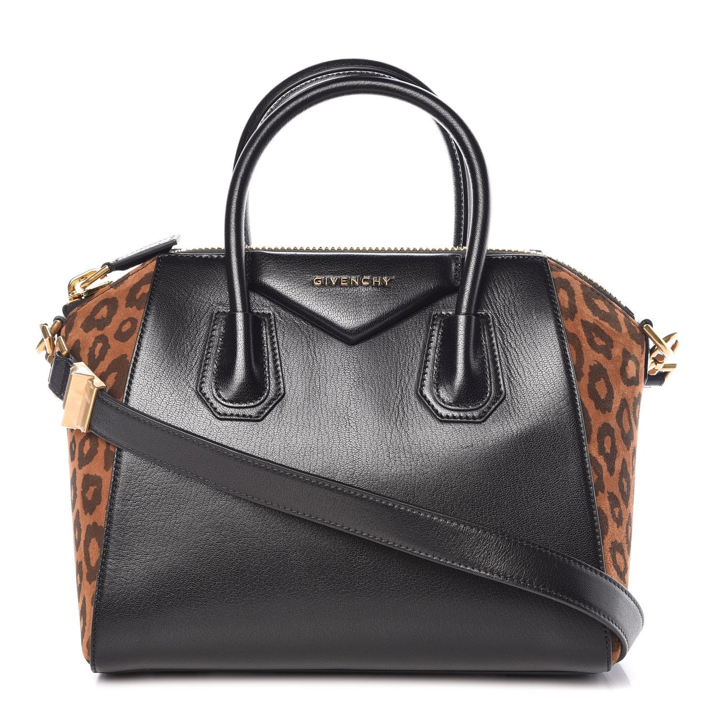 Calfskin Suede Leopard Print Small Antigona Black