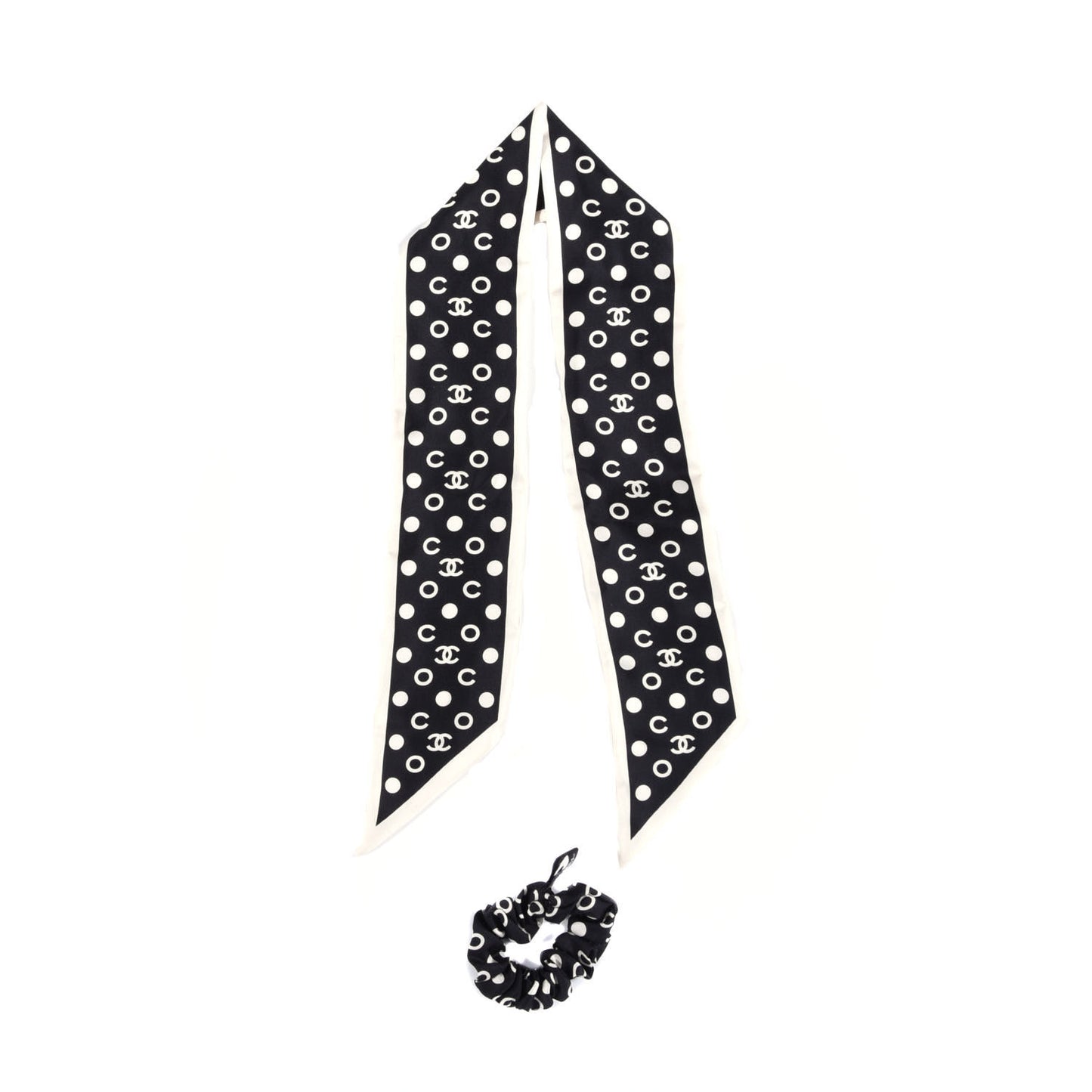 Silk CC Twilly Hair Tie Black White