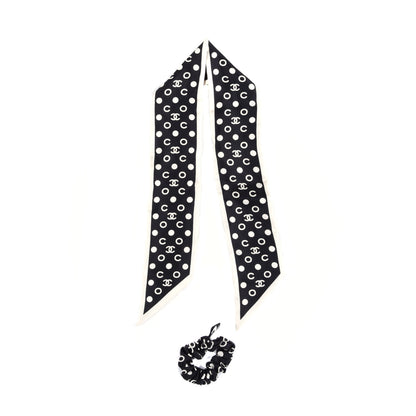 Chanel Silk CC Twilly Hair Tie Black White 1 of 3