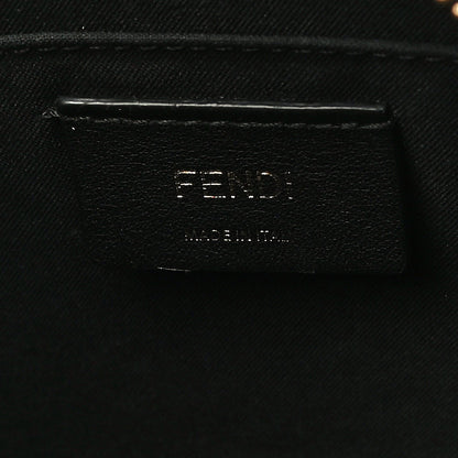 Fendi Glazed Fabric Vitello Century FF 1974 Stamp Patch Camera Case Mogano Panna Black 6 of 10