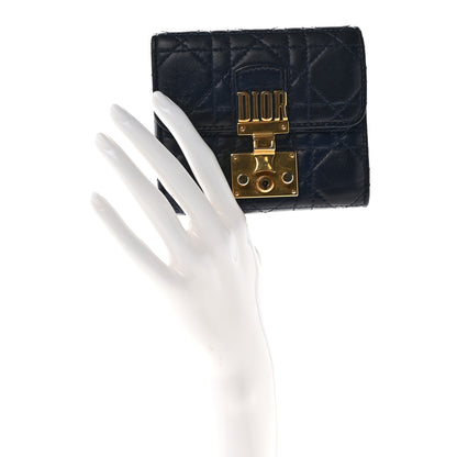 Christian Dior Lambskin Cannage Dioraddict Flap Wallet Navy 2 of 9