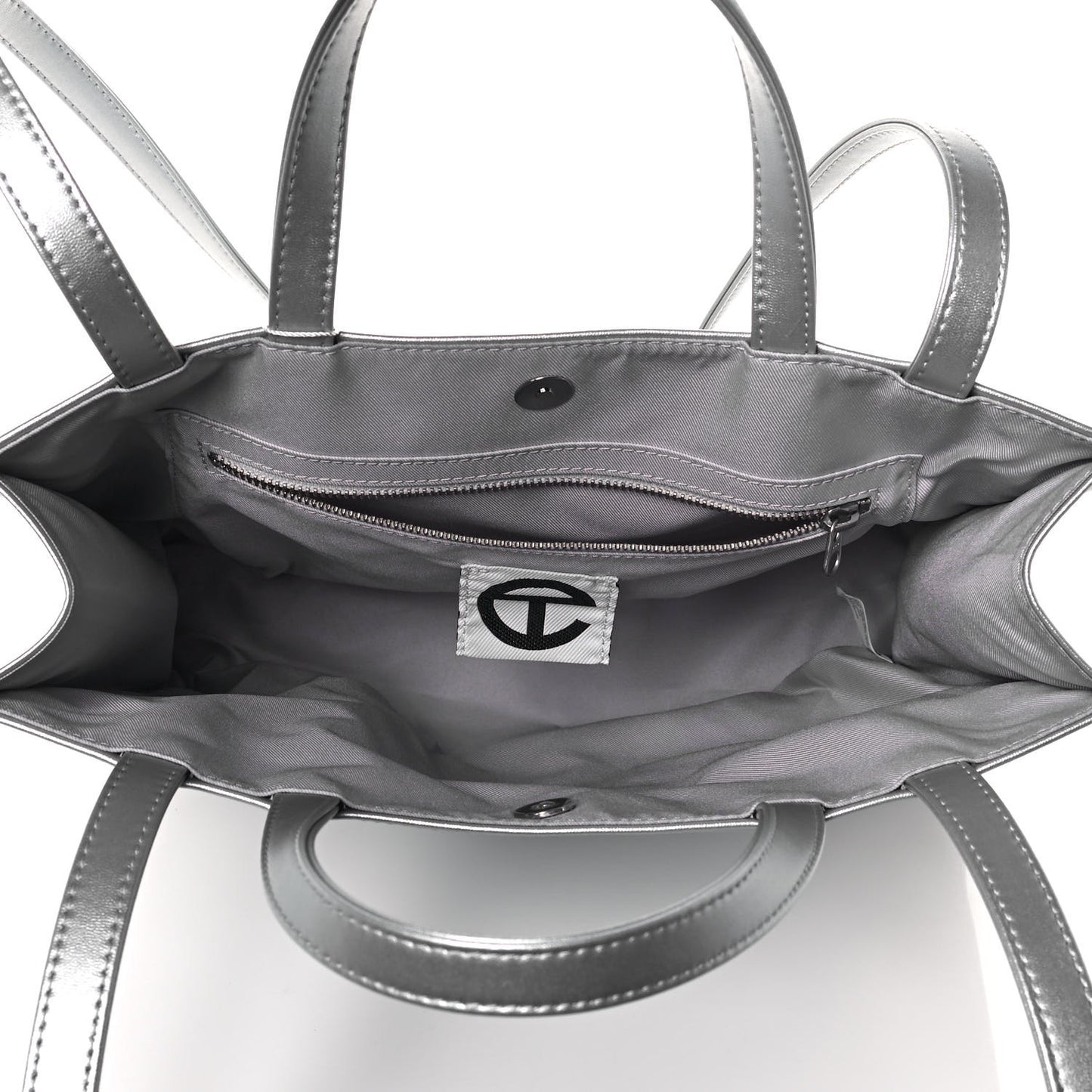 Metallic Vegan Leather Medium Shopping Bag Silver
