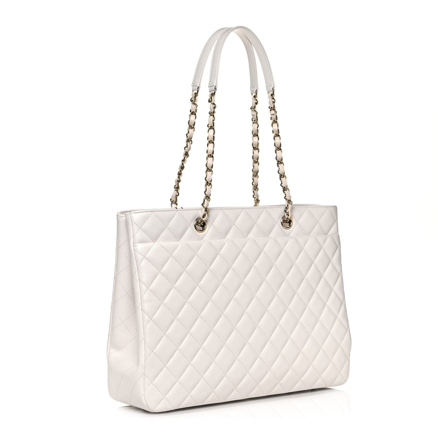 Caviar Quilted Large Classic Shopping Tote White
