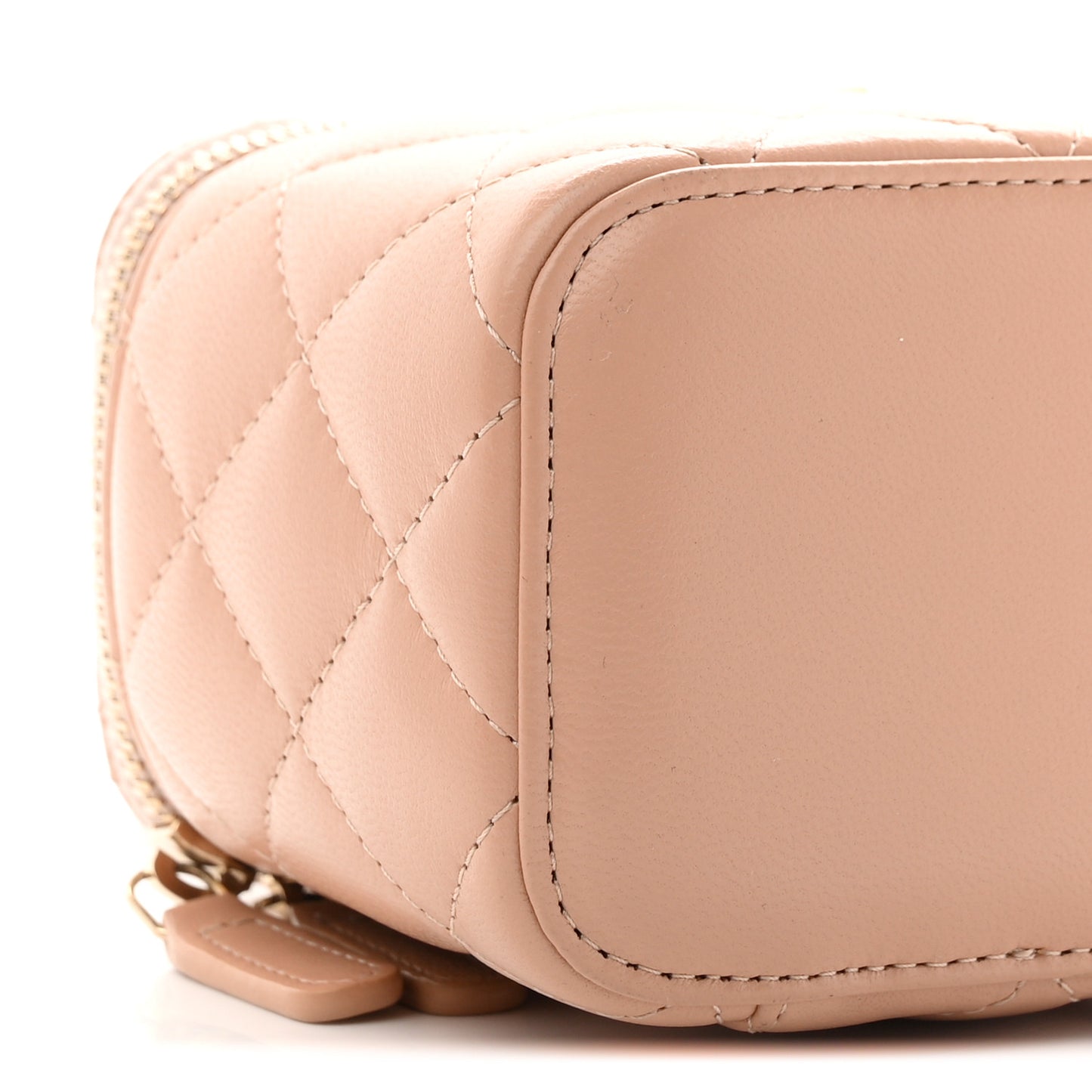 Lambskin Quilted Top Handle Mini Vanity Case With Chain Beige