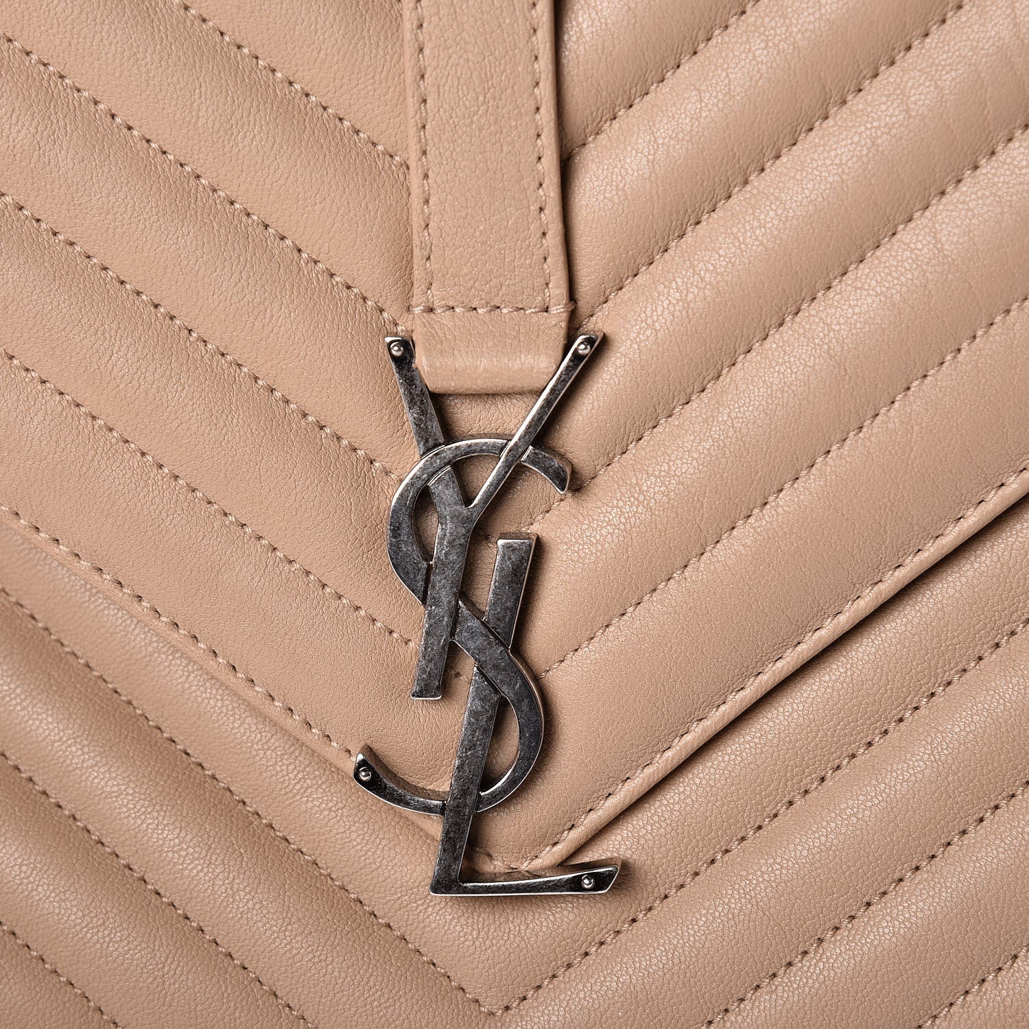 Saint Laurent Sheepskin Matelasse Chevron Monogram Large College Satchel Beige 13 of 13