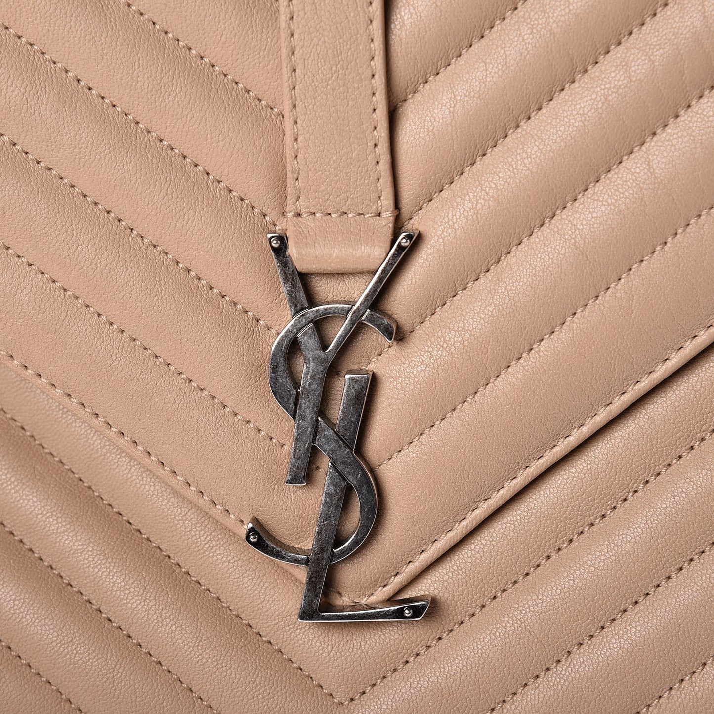 Sheepskin Matelasse Chevron Monogram Large College Satchel Beige