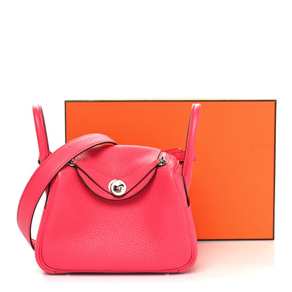 Hermes Taurillon Clemence Mini Lindy 20 Rose Extreme 11 of 11