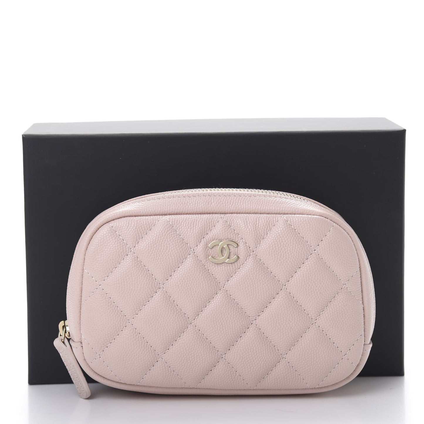 Caviar Quilted Small Curvy Pouch Cosmetic Case Light Pink
