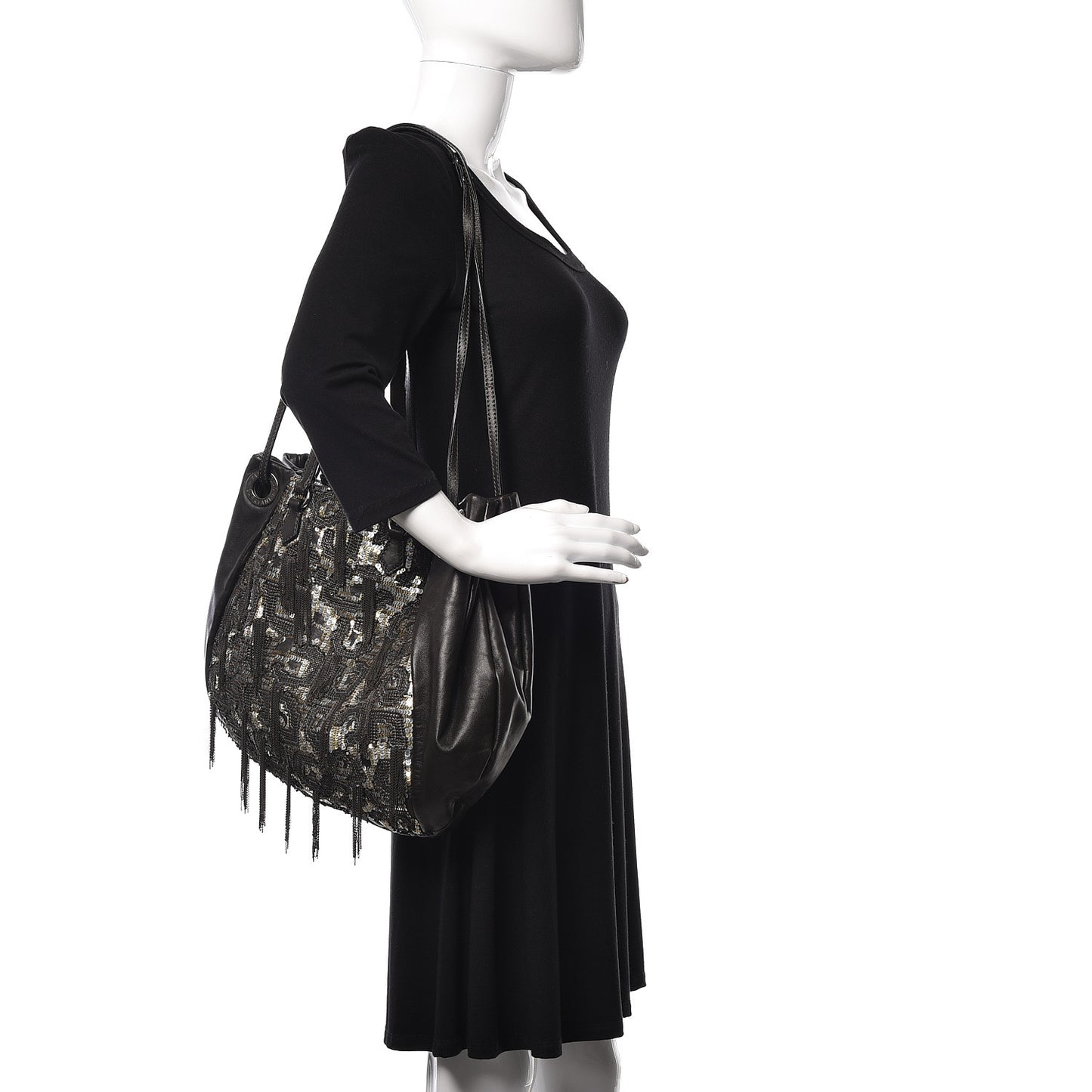 Nappa Sequin Chain Glam Tote Dark Grey