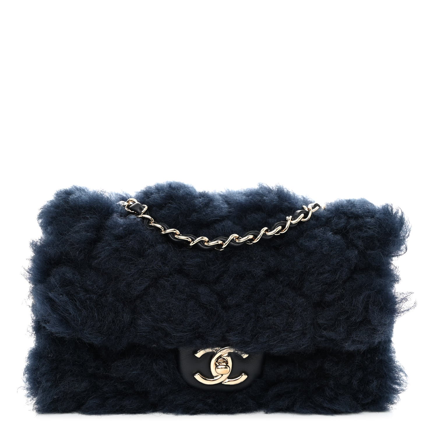 Chanel Shearling Lambskin Quilted Flap Navy Blue 1 of 10