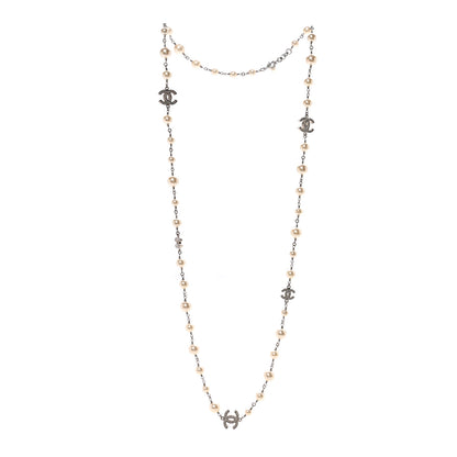 Chanel Graduated Pearl Crystal CC Long Necklace Silver 3 of 6