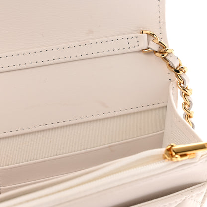 Chanel Shiny Crumpled Calfskin Quilted Enamel Heart Wallet On Chain WOC White 13 of 13