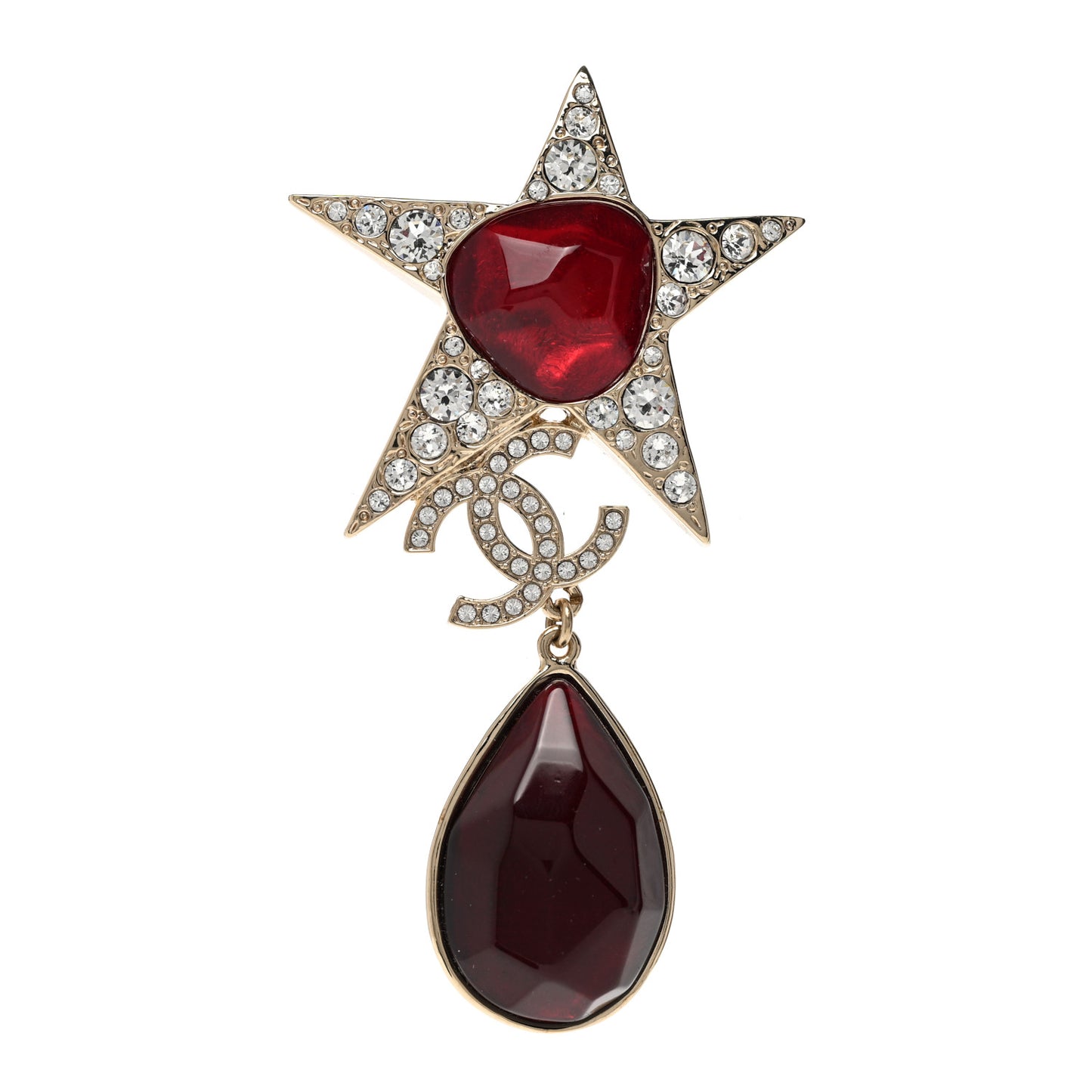 Crystal Resin Star CC Brooch Gold Red