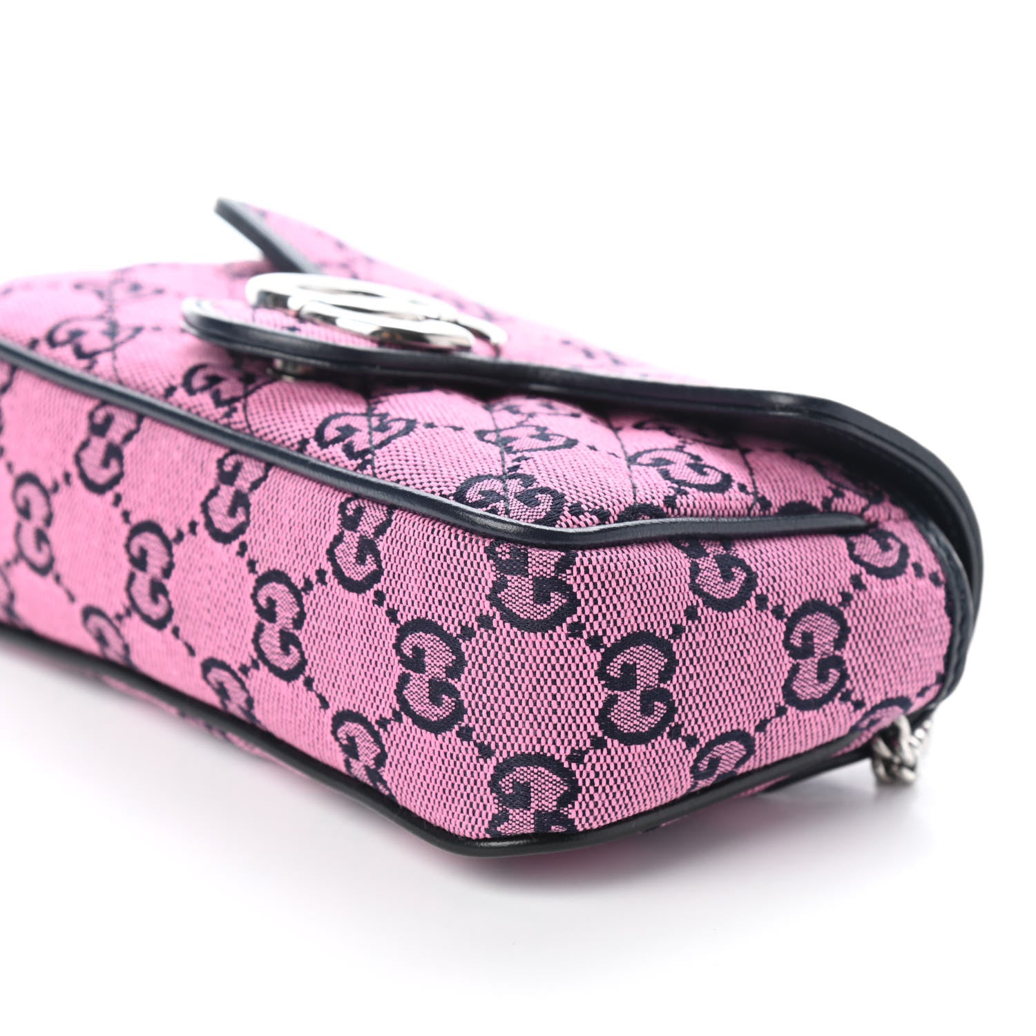 Gucci Monogram Multicolor Matelasse Diagonal Super Mini GG Marmont Shoulder Bag Pink Blue 9 of 9