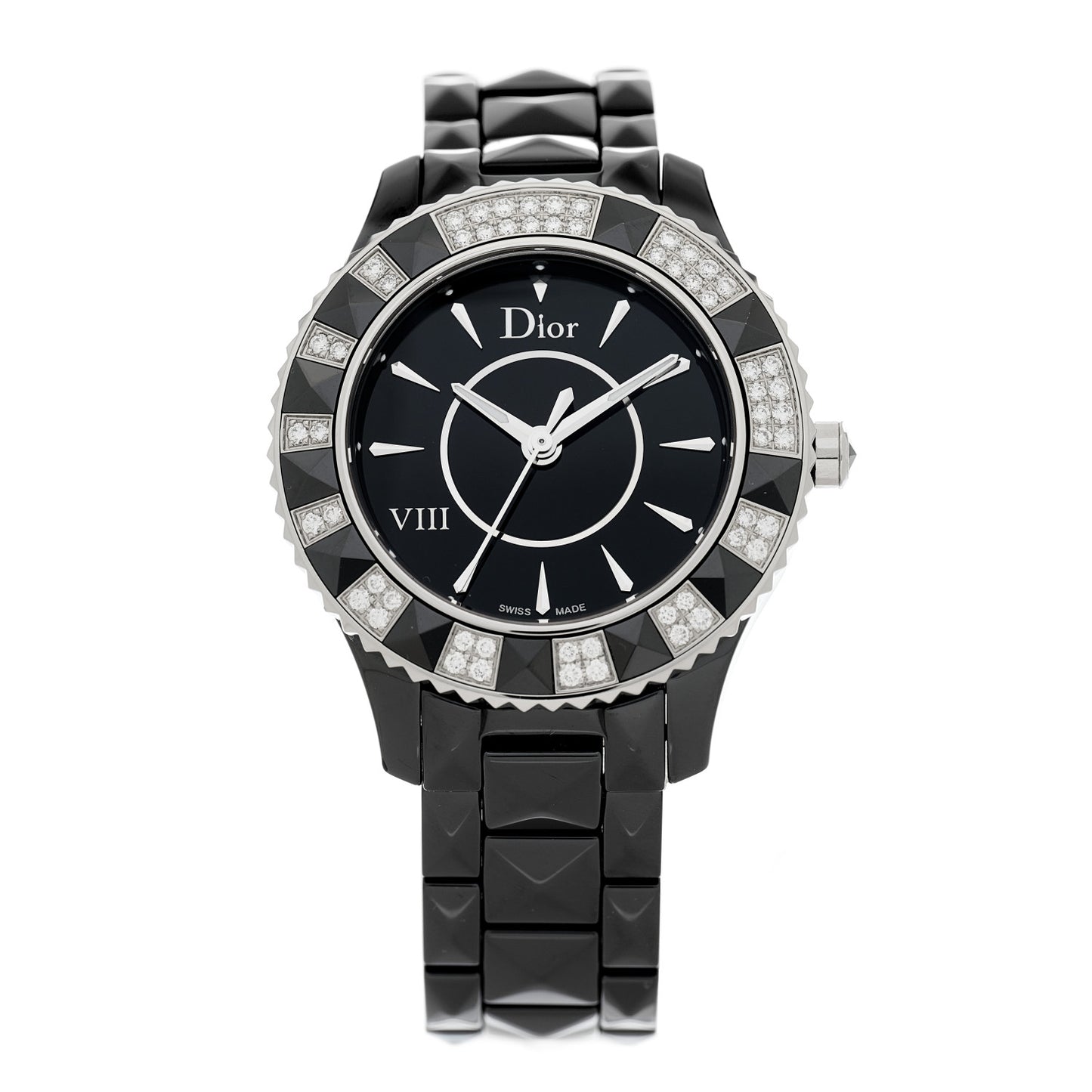 Stainless Steel Ceramic Diamond 33mm Dior VIII Quartz Watch Black