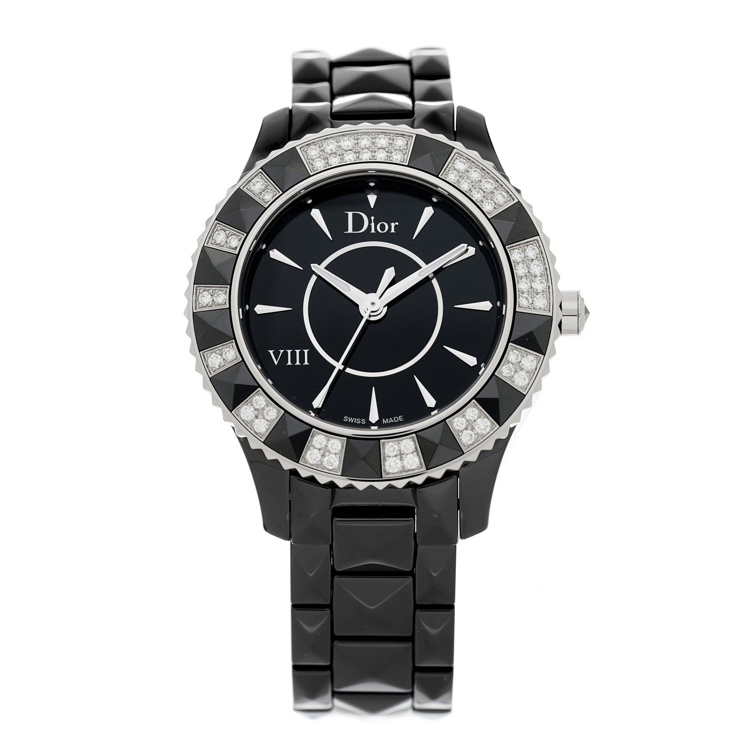 Christian Dior Stainless Steel Ceramic Diamond 33mm Dior VIII Quartz Watch Black 1 of 4