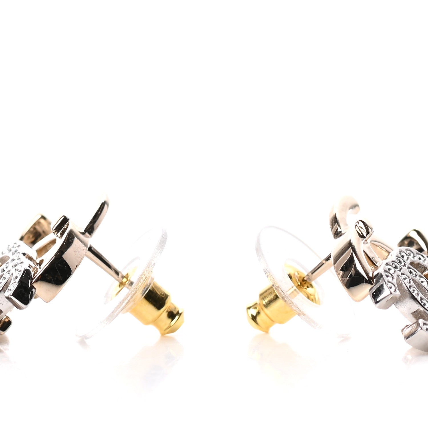 Chanel Crystal Pearl Double CC Drop Earrings Gold Silver 3 of 5