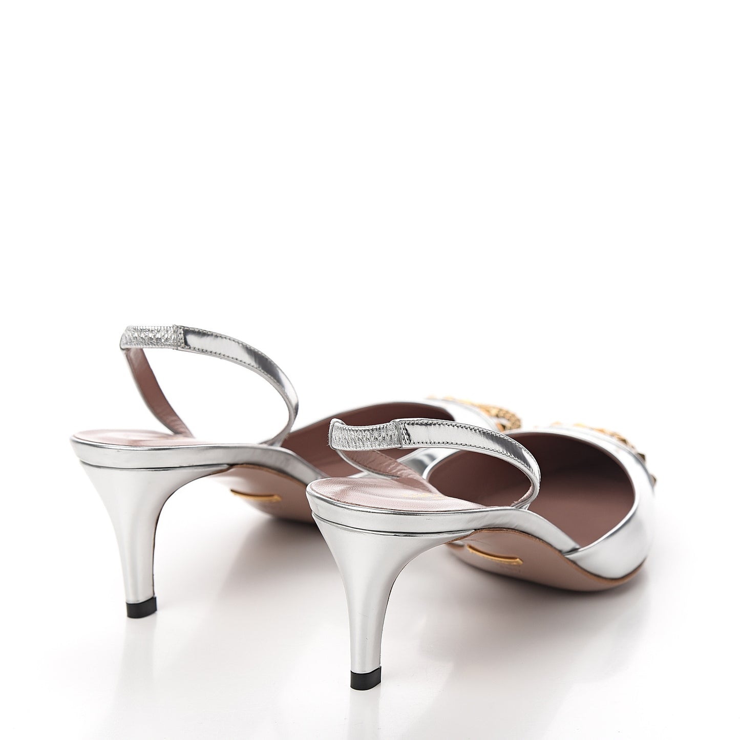 Metallic Nappa Silk Studded Glow Light Pumps 39.5 Argento