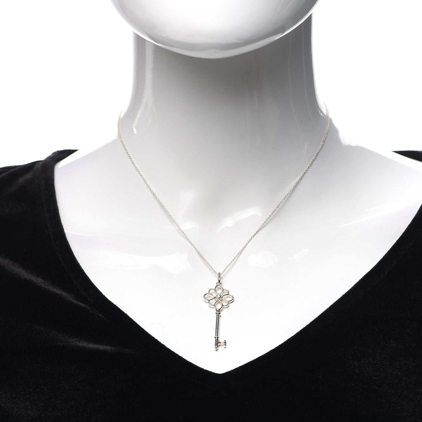 Sterling Silver Diamond Knot Key Pendant Necklace