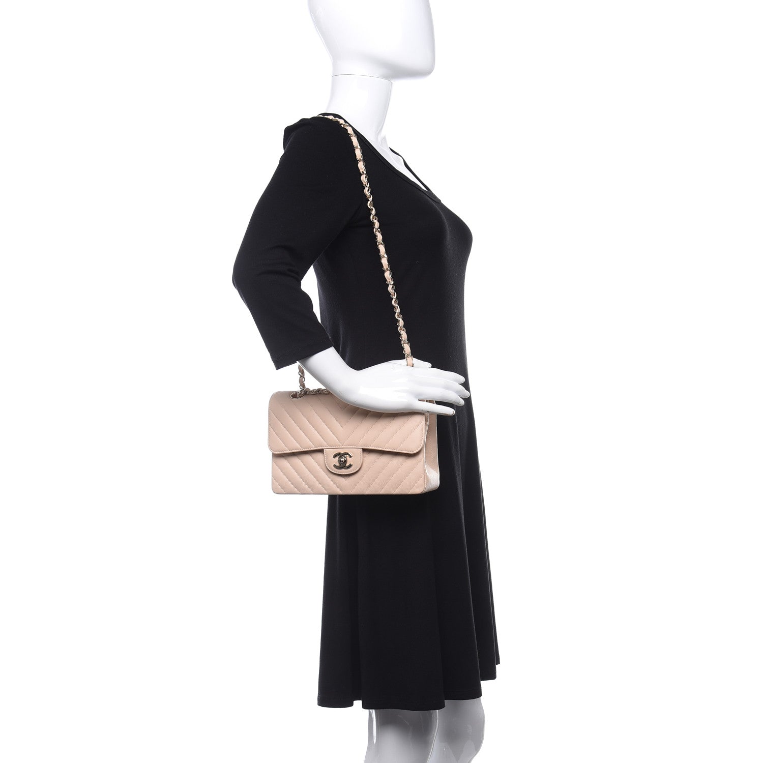 Chanel Caviar Chevron Quilted Small Double Flap Beige 2 of 10