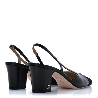 Chanel Lambskin Grosgrain Cap Toe CC Slingback Pumps 38 Black 5 of 10