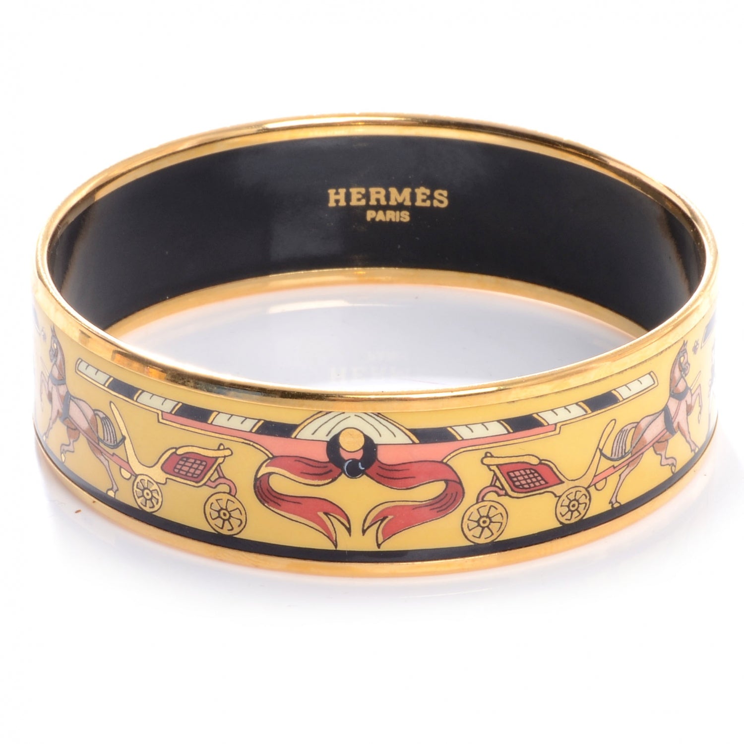 Hermes Enamel Printed Chariots Wide Bracelet 70 Yellow 1 of 4