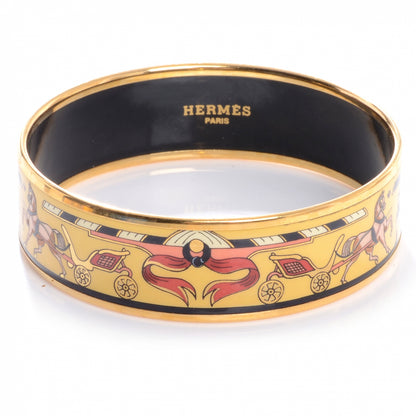 Hermes Enamel Printed Chariots Wide Bracelet 70 Yellow 1 of 4