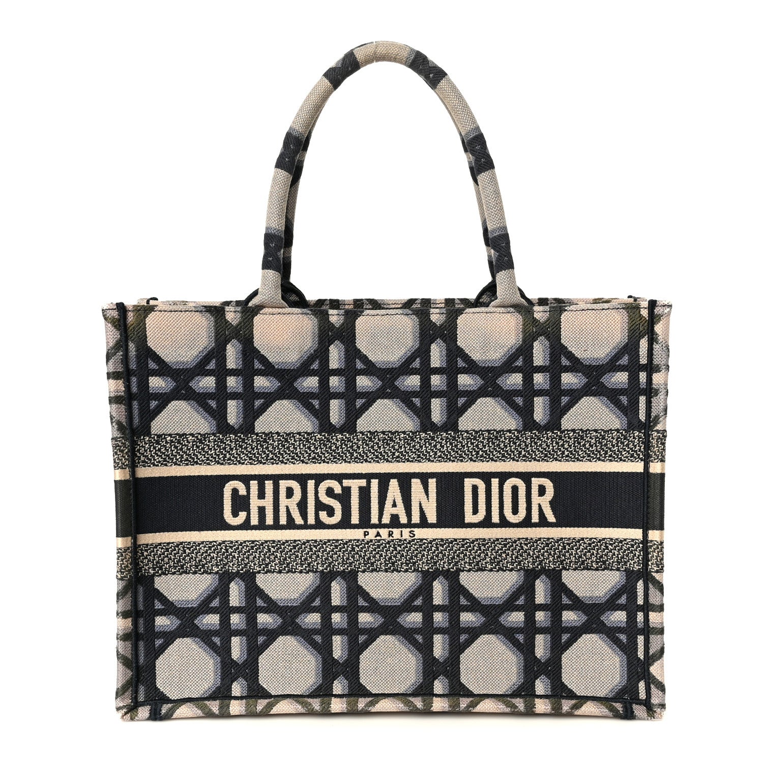 Christian Dior Canvas Macrocannage Embroidered Medium Book Tote Beige Blue 1 of 10