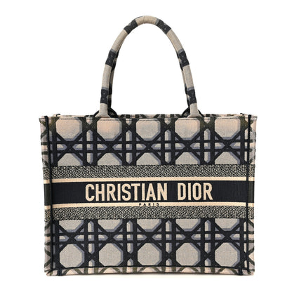 Christian Dior Canvas Macrocannage Embroidered Medium Book Tote Beige Blue 1 of 10
