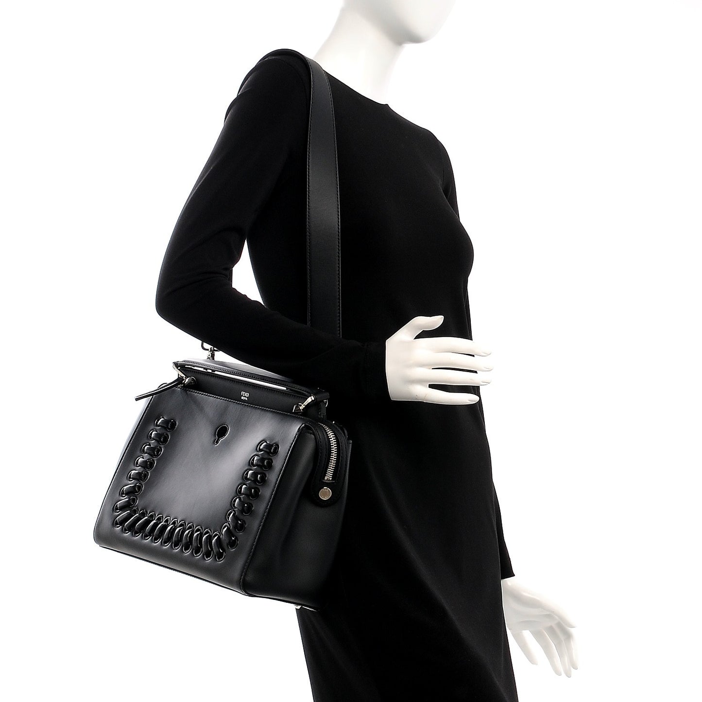 Vitello Baltico Dolce Shiny Nappa Lace Up DotCom Satchel Black Blue