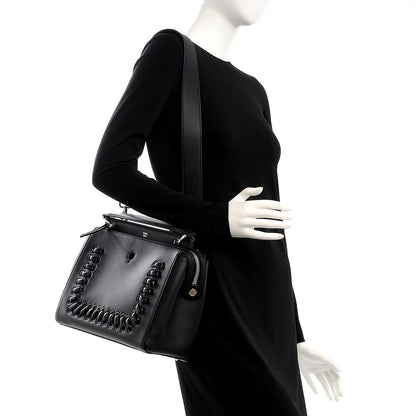Fendi Vitello Baltico Dolce Shiny Nappa Lace Up DotCom Satchel Black Blue 2 of 11