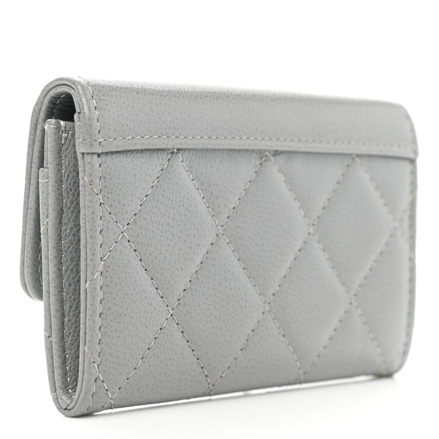 Grained Calfskin Quilted CC Box Flap Card Holder Grey