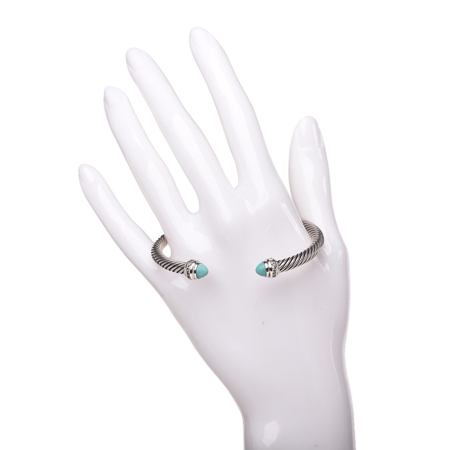 David Yurman Sterling Silver Diamond Turquoise 5mm Cable Classics Bracelet 2 of 5