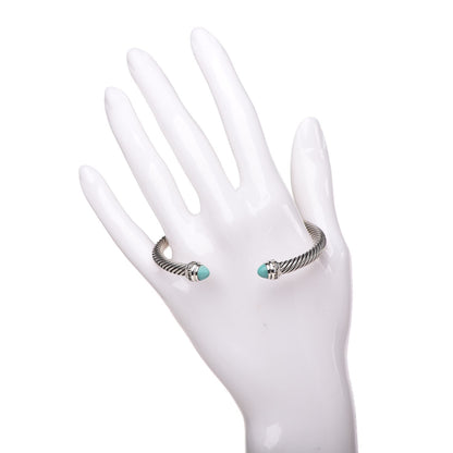David Yurman Sterling Silver Diamond Turquoise 5mm Cable Classics Bracelet 2 of 5