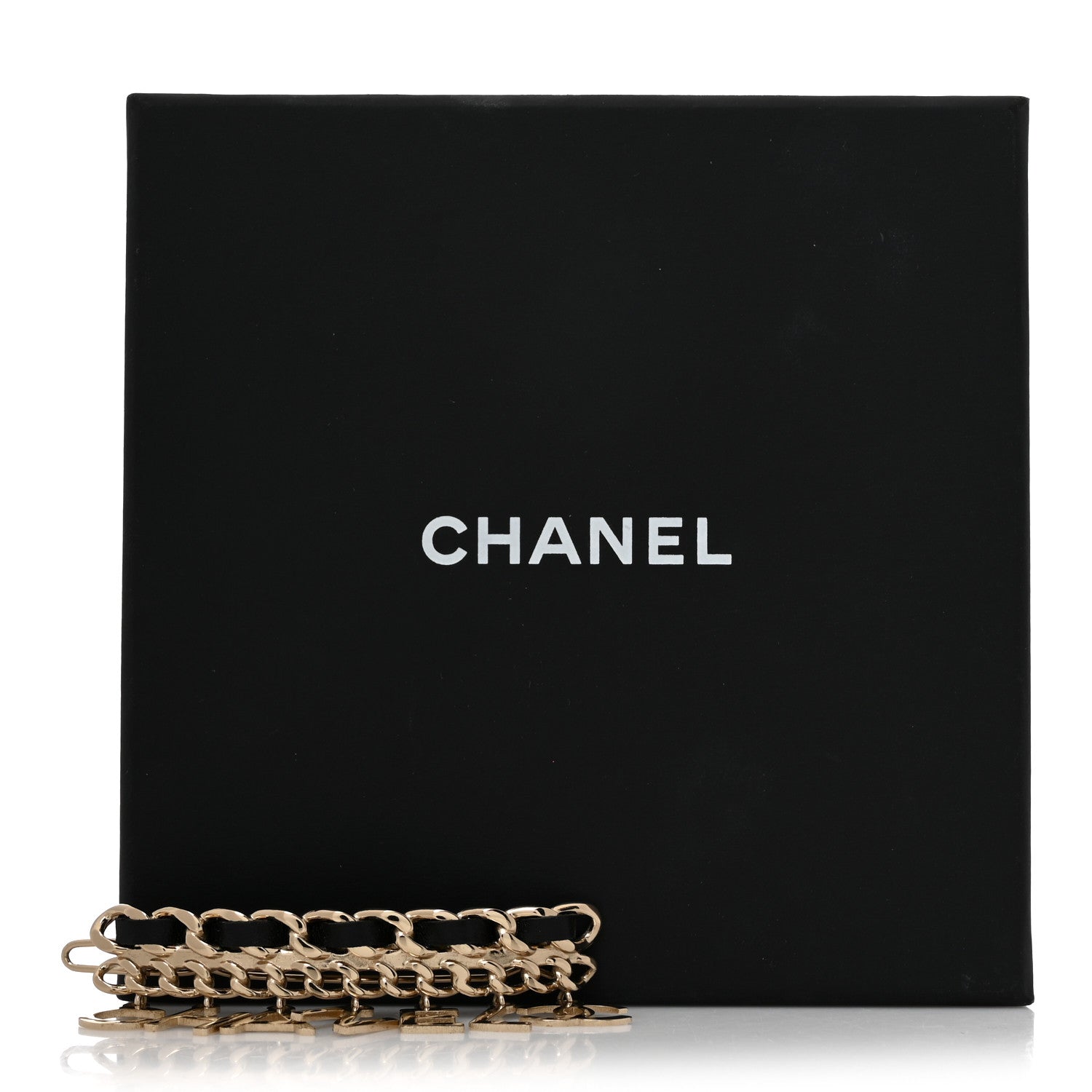 Chanel Metal Lambskin Chain Logo Hair Clip Gold Black 4 of 4
