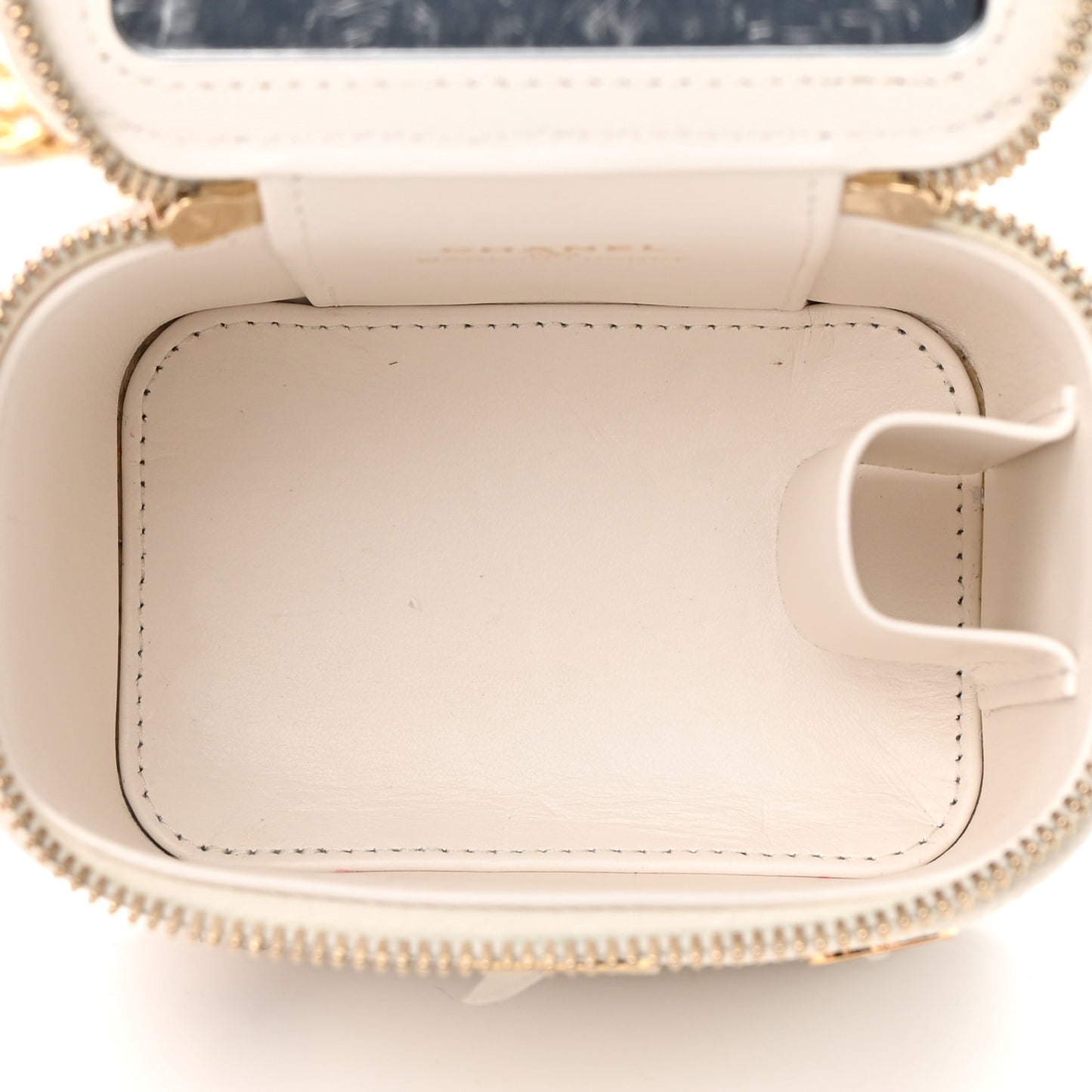 Caviar Quilted Enamel Coco Casino Mini Vanity Case With Chain White