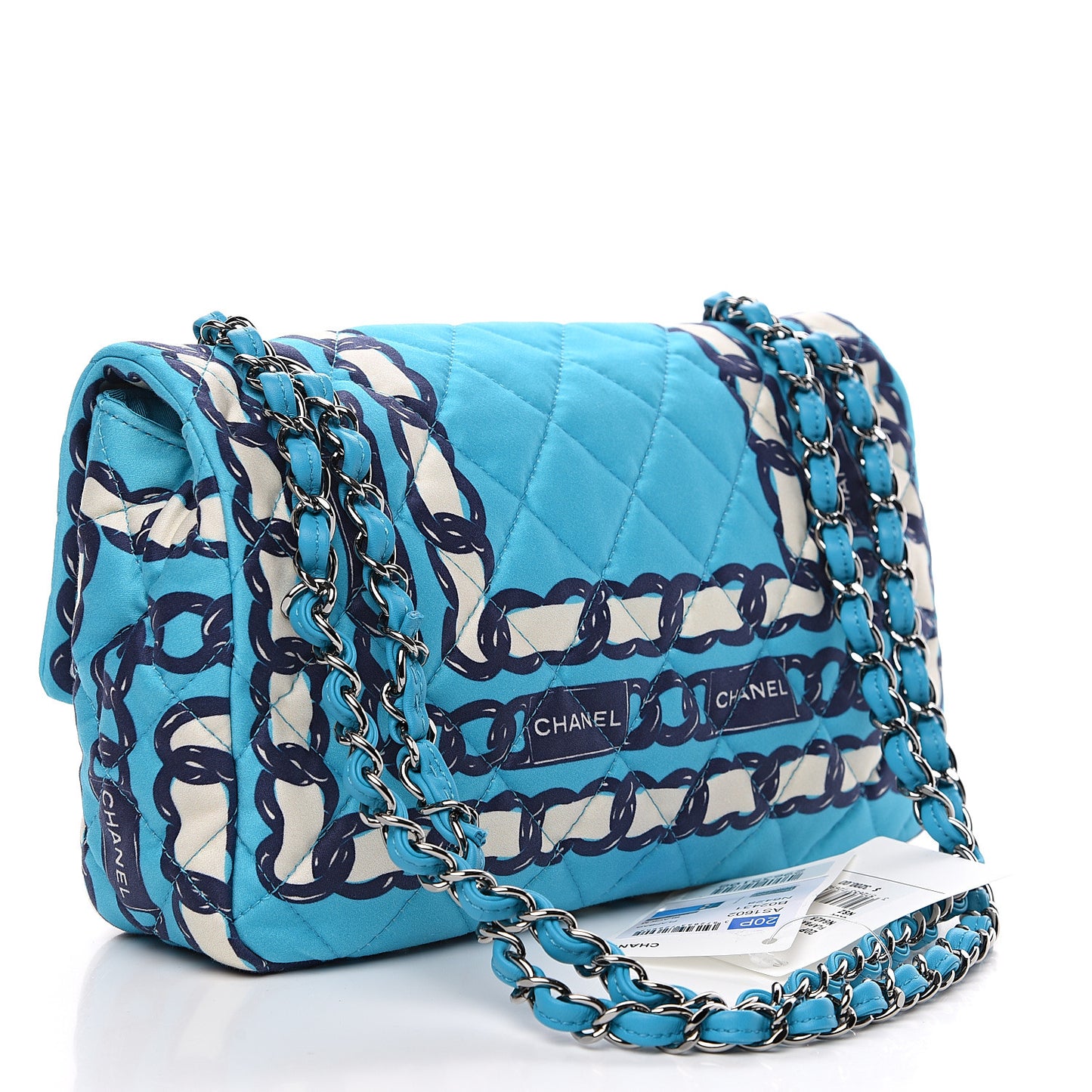 Silk Chain Printed Medium Single Flap Blue