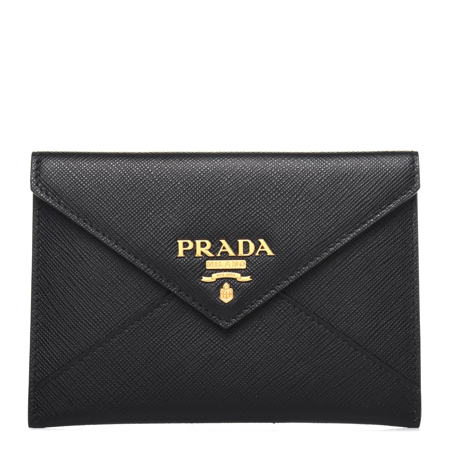 Prada Saffiano Metal Envelope Compact Wallet Black 1 of 8