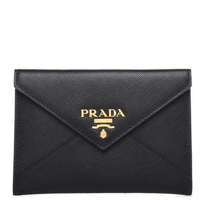 Prada Saffiano Metal Envelope Compact Wallet Black 1 of 8