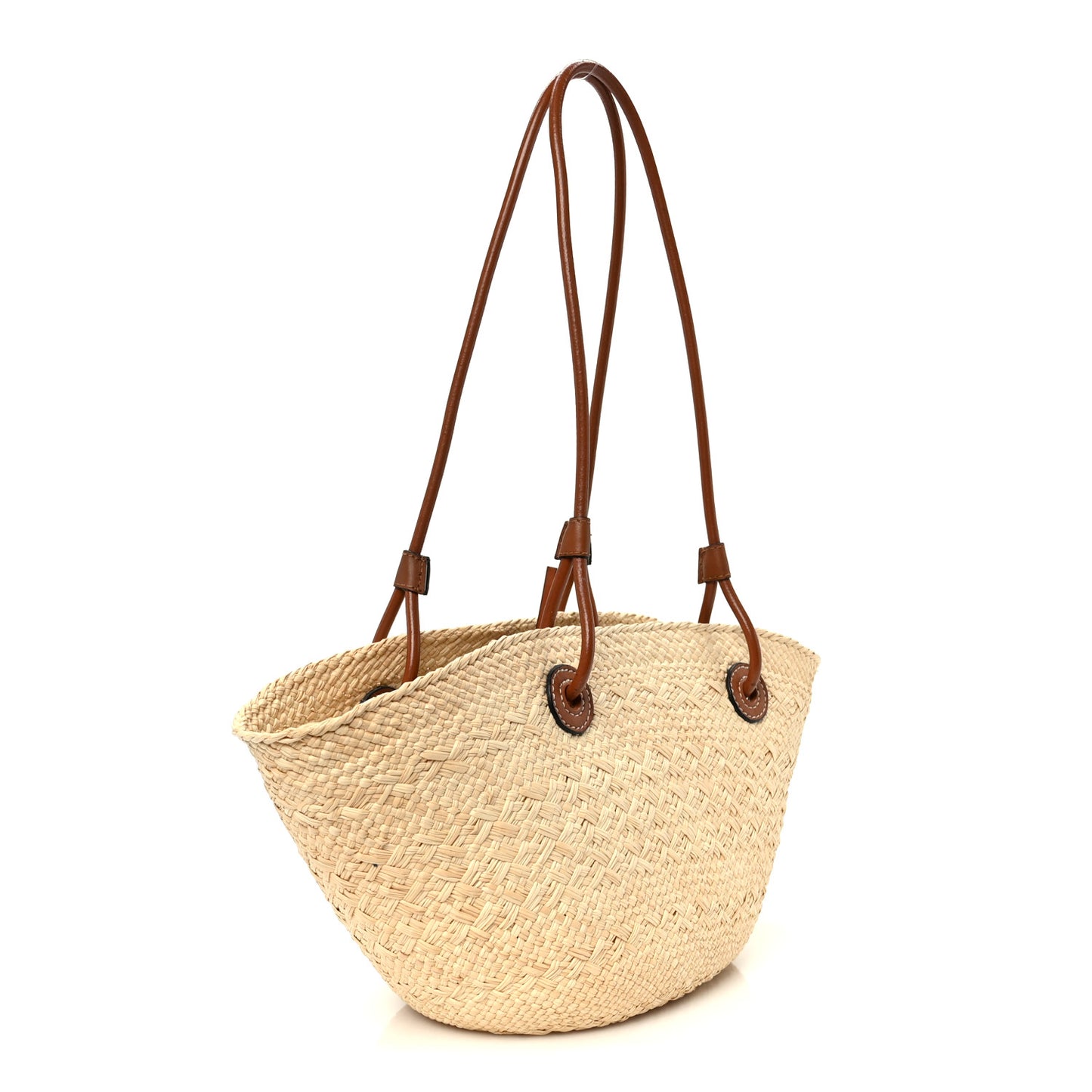 Calfskin Raffia Paulas Ibiza Small Anagram Basket Tote Bag Natural Tan Natural Tan
